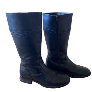 Land’s End Boots Black Leather Stitching Detail at Calf Full Zipper EUC Size 10